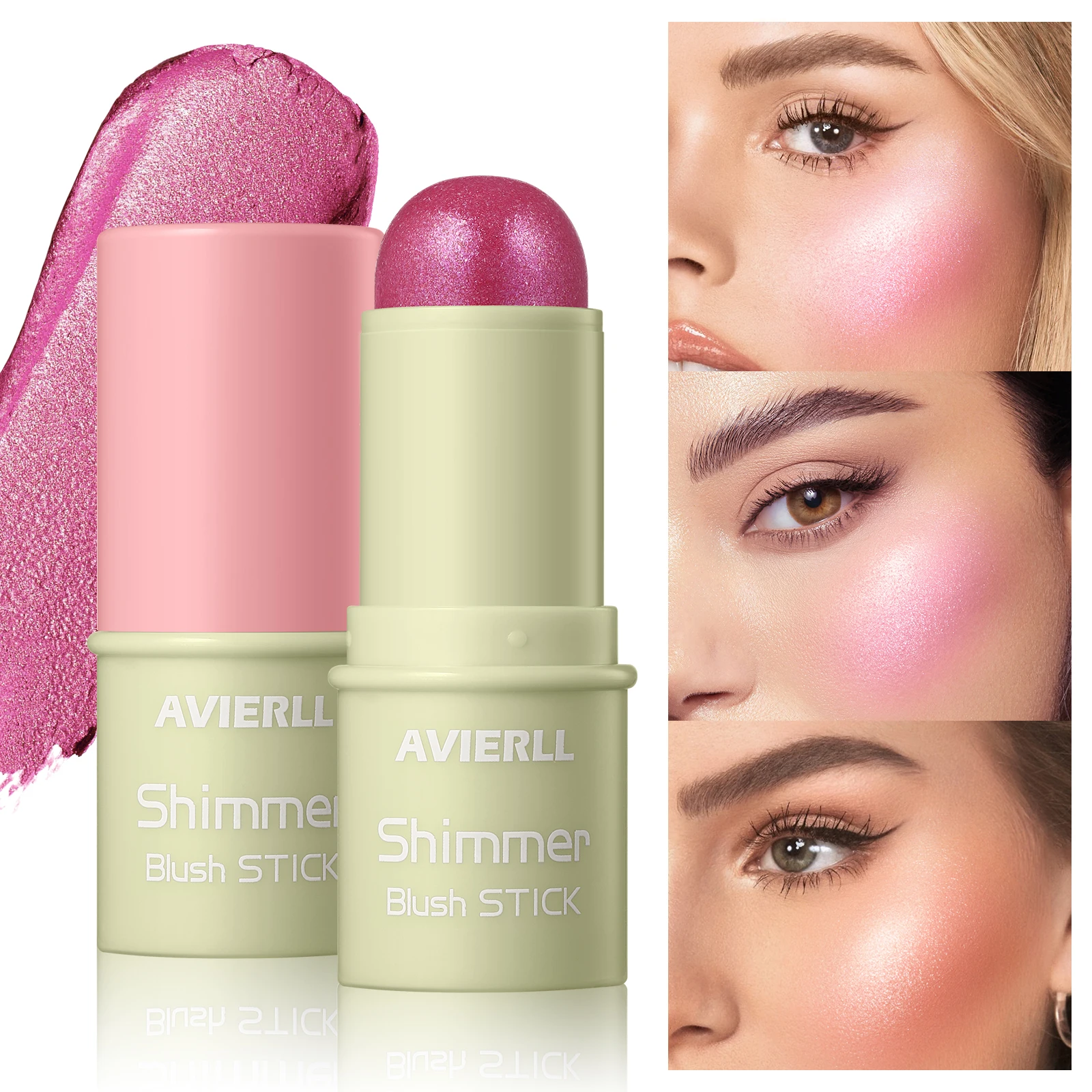 Fine glitter blush stick, moisturizing and silky mermaid pink, long-lasting and waterproof grapefruit orange, apple red, ideal g