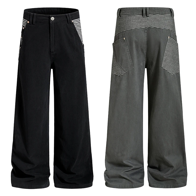 Schwarz-weiß gestreifte Baggy-Jeans mit weitem Bein, Kontrast-Relaxed-Fit-Denimhose, Baumwolle, Urban Streetwear, Casual-Jeanshose 2026 – Detail 2