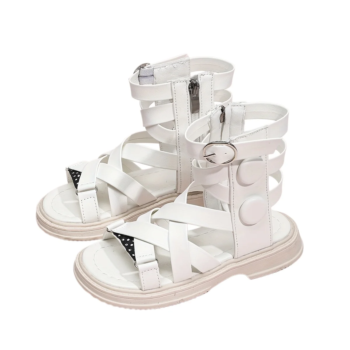 

Удобные детские белые высокие римские сандалии для девочек с перекрестными ремешками, застежкой-молнией сзади, мягкой эластичной резиновой подошвой, легкие летние туфли