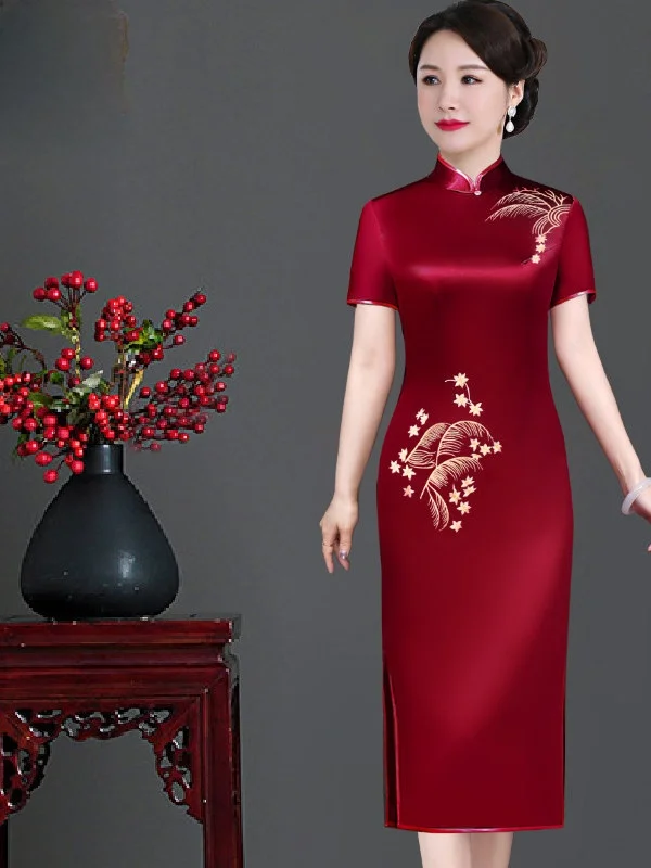 

Elegant Acetate Dress Slimming Wedding Guest Dress for Mom Summer New Arrival High-Quality Silk V-Neck Single-Piece