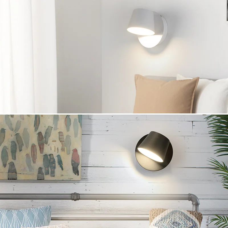 Nordic Minimalism Bedside Wall Lamps with Button Switch Black White LED Wall Light Living Room Aisle Decor Reading Wall Sconce view 4
