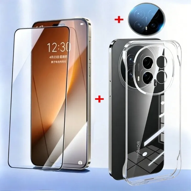 

3In1 for Honor Magic 8 7 Black edge Tempered Glass Screen Protector Magic8 Lite Magic7 Frameless PC Case Magic8 RSR HD Lens Film