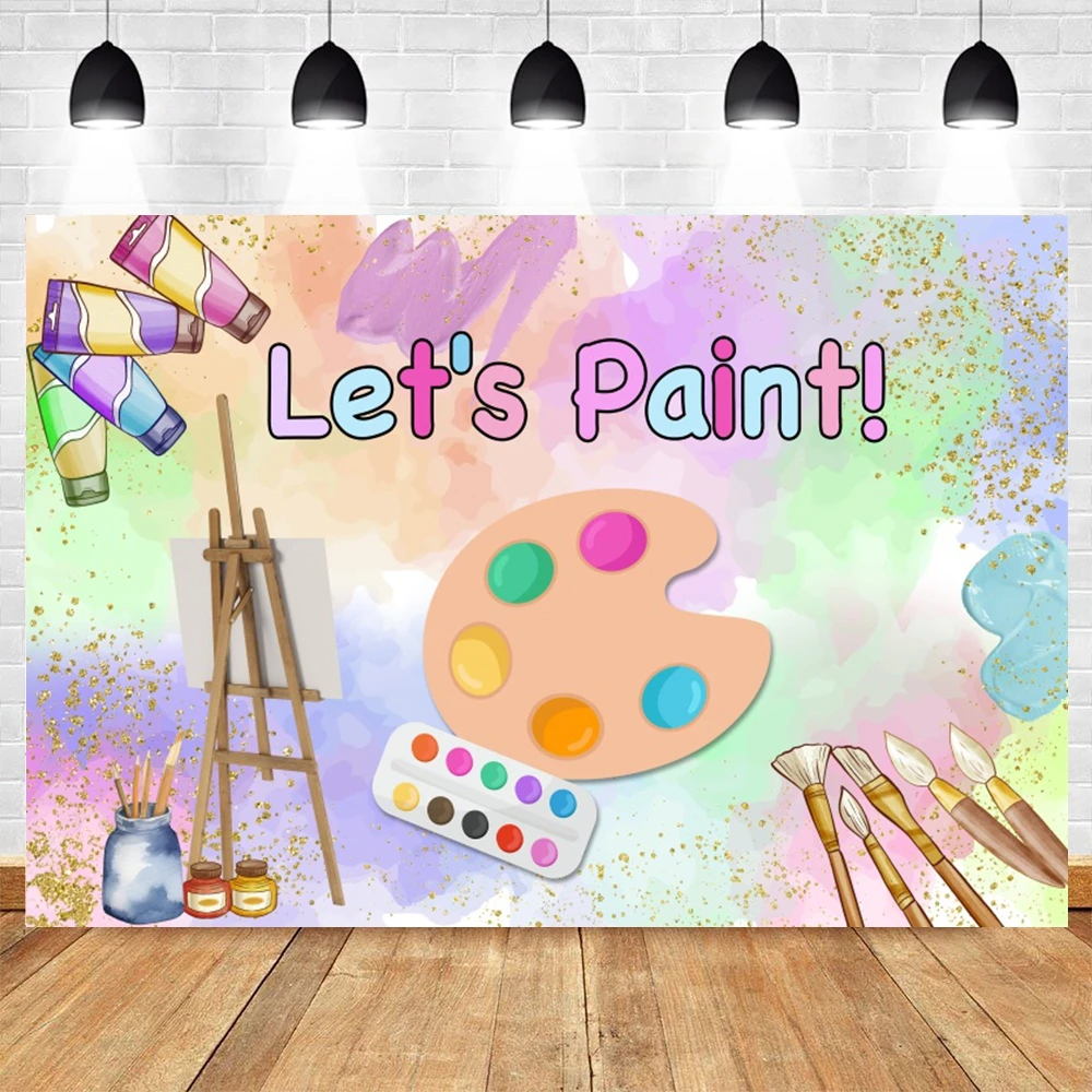 Let's Paint-telón de fondo con grafiti de acuarela para bebé y niño, vestido de fiesta de cumpleaños para un paisaje, pintura artística, fondo de fotografía