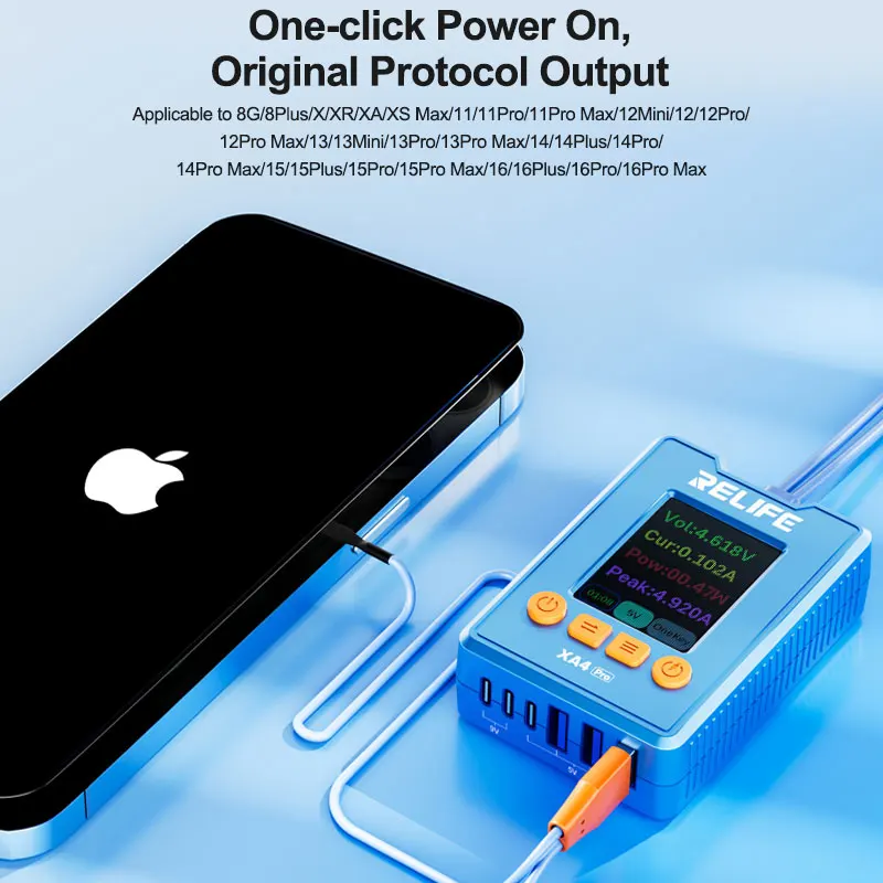 كابل طاقة RELIFE XA4 Pro بلمسة واحدة USB + Type-C، شاشة عالية الدقة 2 بوصة، تخزين البيانات وتشغيل دعم أدوات إصلاح IP8G-16PM