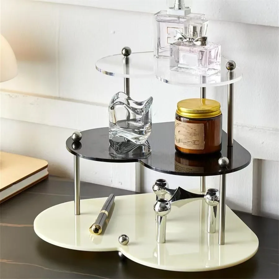 

Heart-Shaped Minimalist Ins Cream Style Acrylic Cosmetics Storage Rack Desktop Dressing Table Perfume Corner Shelf Organization