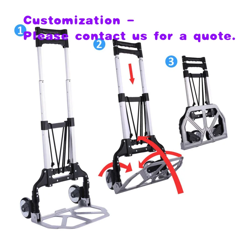 custom.Folding Industrial Hand Truck Trolley Cart Stainless Steel Aluminum Foldable OEM 75kg Load Capacity Warehouse Transportat