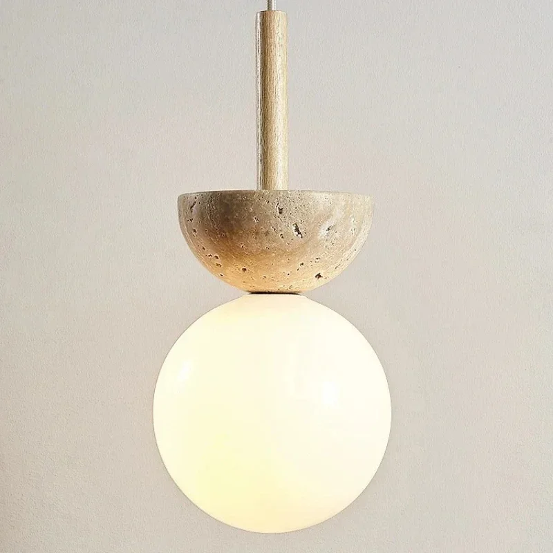 Designer Bauhaus Medieval Restaurant Bar Small Lights Cream Style Pendant Lamp Bedroom Bedside Led Chandelier Stone Wood Light