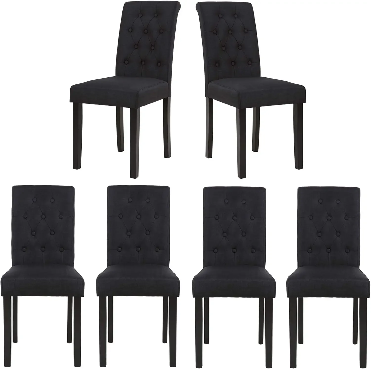 Set of 6 Upholstered Fabric Dining Chairs with Button-Tufted Details Living Room Chairs (Black Set of 6)