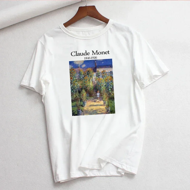 Claude Monet New Summer Female Art Large Size Loose Short Sleeve Casual Letter Printing Harajuku ins tops tees Vintage T-Shirt