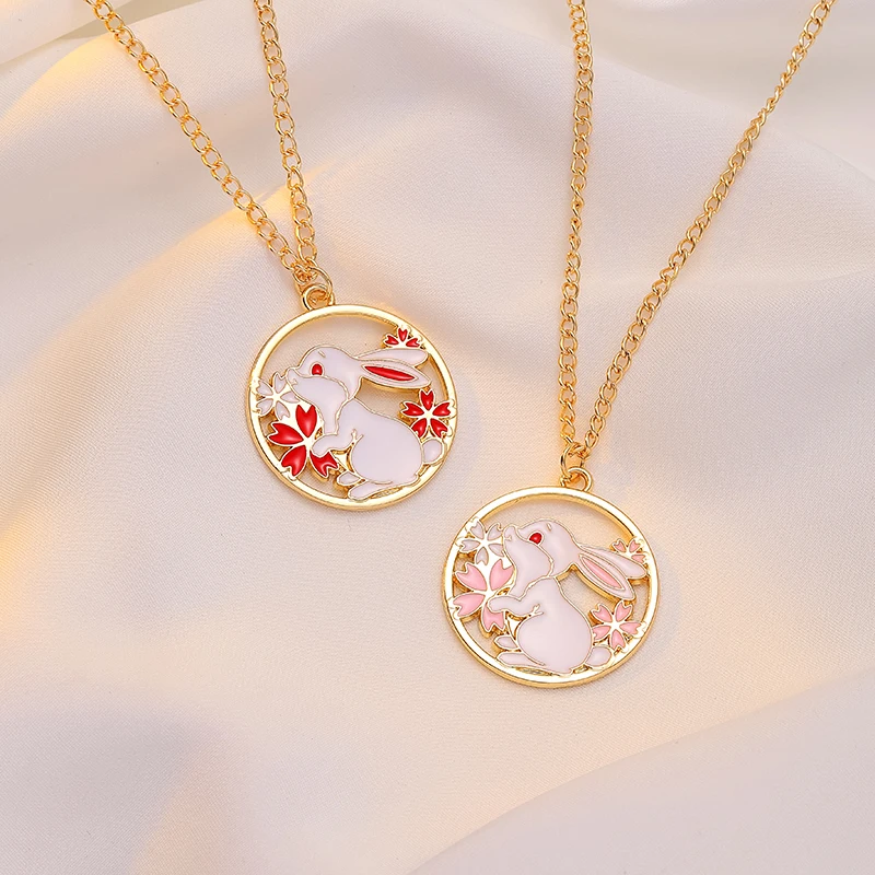 Cute Cartoon Necklace Sakura Bunny Cat Panda Hollow Fashion Creative Garland Pendant Ladies Girls Jewelry Accessories DIY Gift