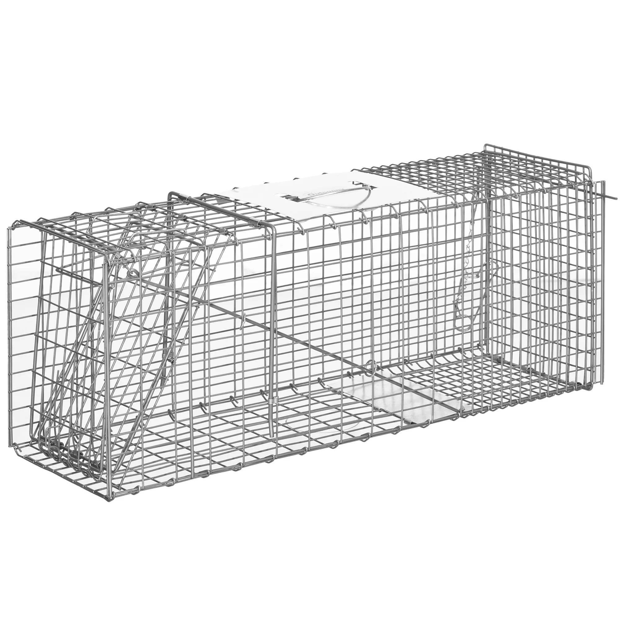 Outsunny foldable live animal trap 81x26x34,5 cm wire catch cage with door and handle for rabbits rat rodents Silver