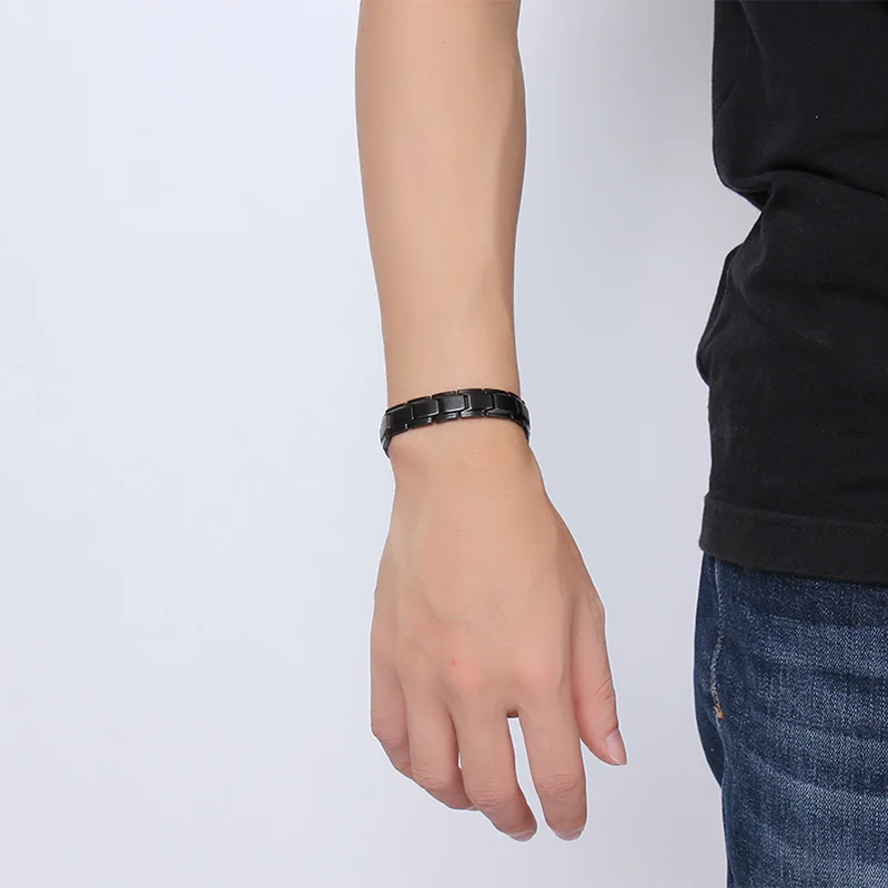 Vnox Health Bracelet Men Jewelry Black Stainless Steel Chain Adjustable free box