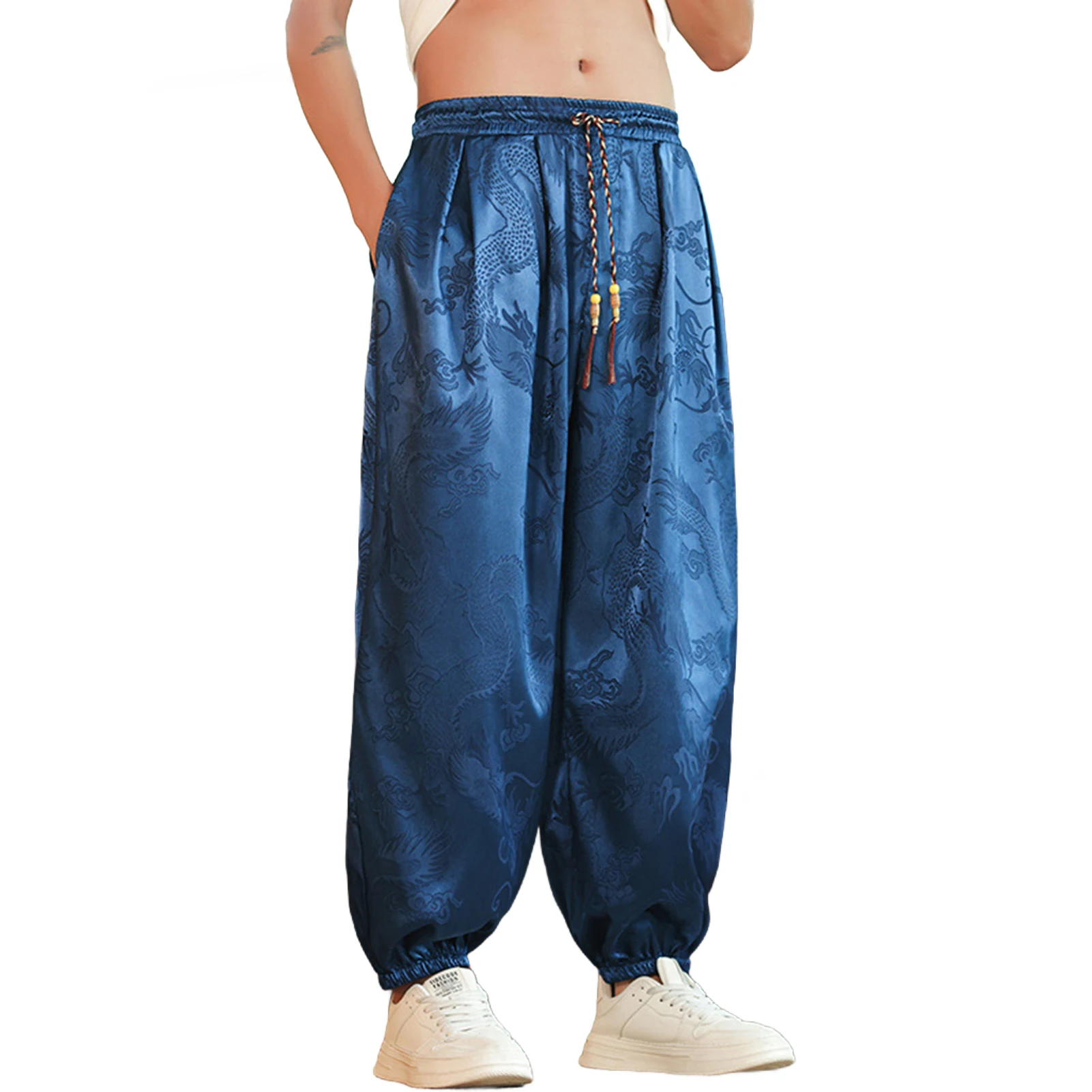 

Stylish Long Pants Autumn Winter Animal Printing Men Loose Lace-up Pants Straight Trousers Skin-friendly