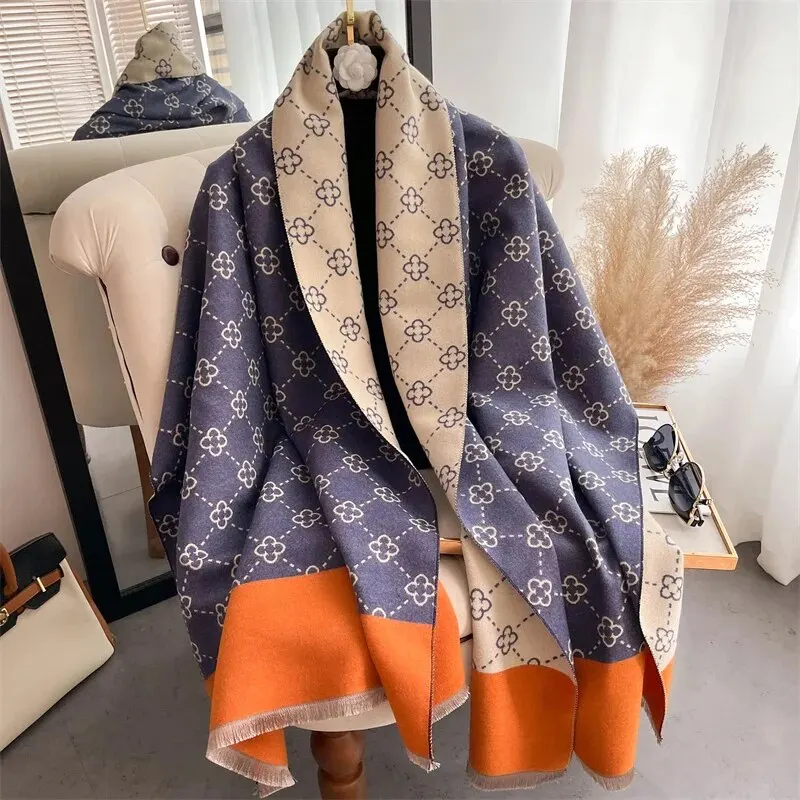 Thick Winter Poncho Women Scarf Luxury Floral Warm Shawl and Wrap Cashmere Like Pashmina Blacnket Design Stoles Bufanda Echarpe