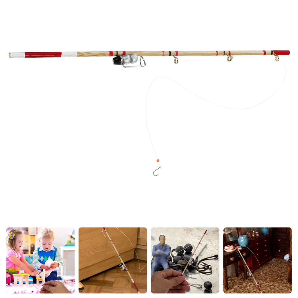 4pcs Miniature Fishing Pole Set Wood Mini Fishing Accessories For Dollhouse Ornaments Enthusiasts Pretend Play Decor