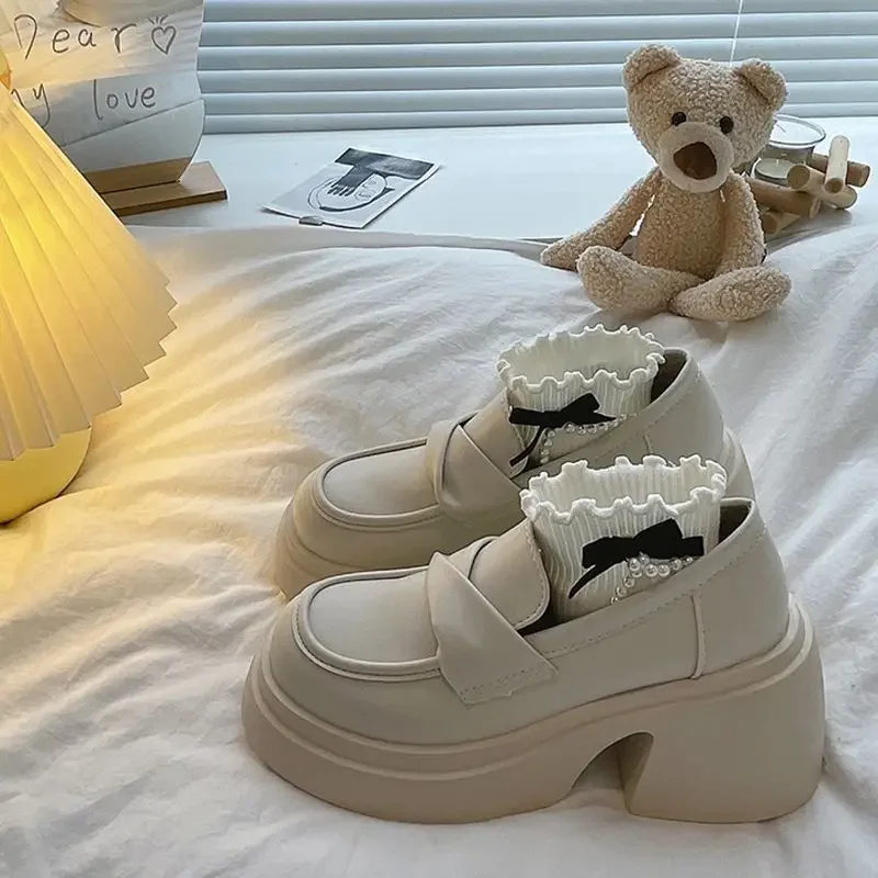 French Style Mary Jane Women Leather Shoes 2025 Spring Platform Thick Sole Matte Finish Slip On Loafers Single Layer Flat Shoes