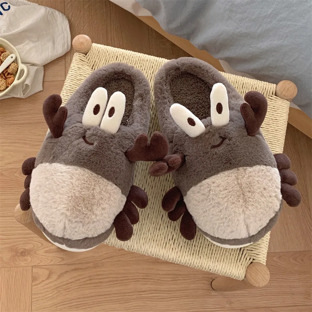 Fun cartoon crab autumn and winter warm home cotton slippers ladies creative personality new plush soft bottom moon shoes