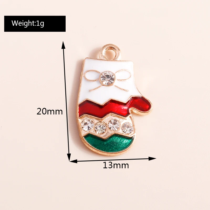 20 Stück 13 x 20 mm niedliche Emaille-Weihnachtshandschuhe, Charms für Schmuckherstellung, Ohrringe, Anhänger, Halsketten, Armbänder, Bastelbedarf – Detail 1