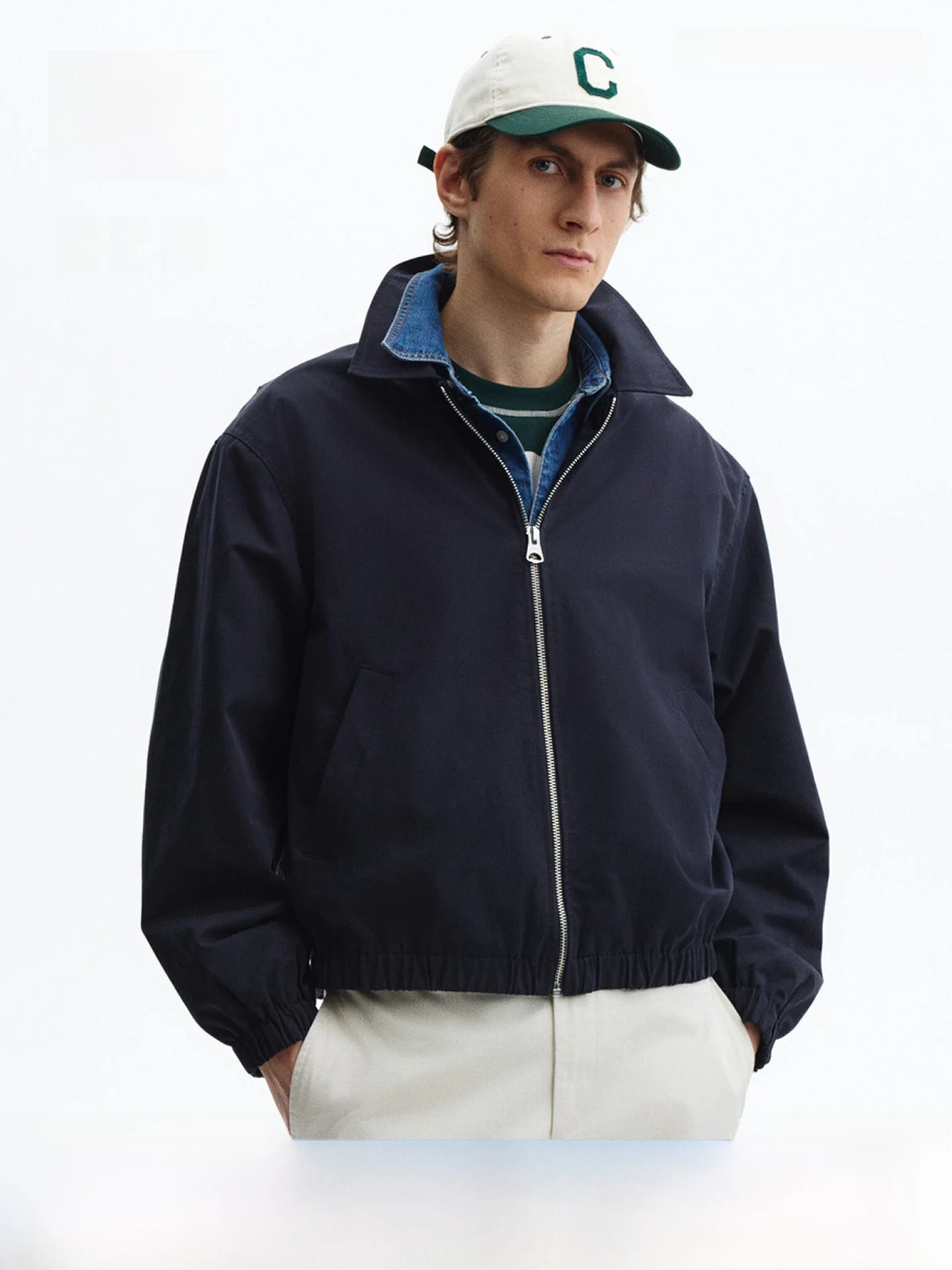 

Мужская хлопковая куртка H&M, летняя новинка, свободный крой, воротник-стойка, повседневный стиль, стандартная длина