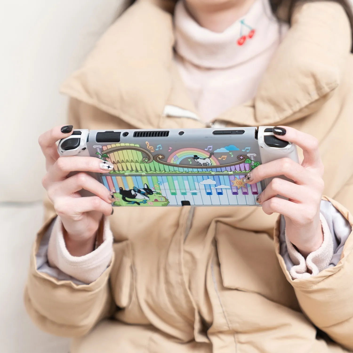 GeekShare Nintendo Switch ใหม่ OLED กรณีเปียโน Melody โปร่งใสแยก Joy-Con ป้องกันสำหรับสวิทช์ OLED อุปกรณ์เสริม