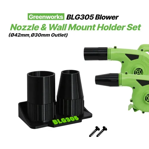 Round Nozzle & Wall Mount Holder Set Compatible with Greenworks BLG305 Leaf Blower Ø42mm Ø30mm Outlet Garden Tool Storage Kit