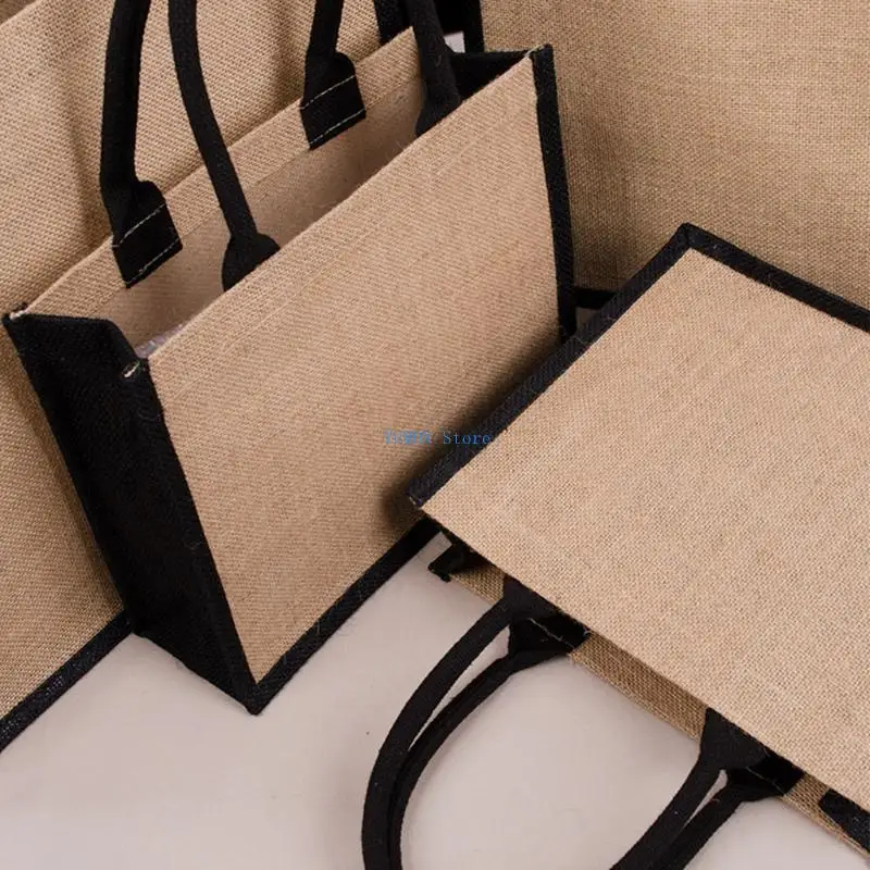 D0UD Jute Burlap Tote Bag Large Reusable Grocery Bags with Handles Shopping Handbag