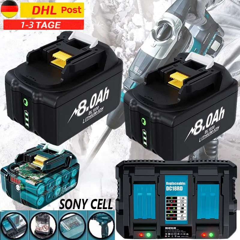 18V 8000mAh pour batterie de remplacement Makita BL1830 pour BL1860 BL1850 BL1840B outil batterie rechargeable avec ﻿ Chargeur 6A