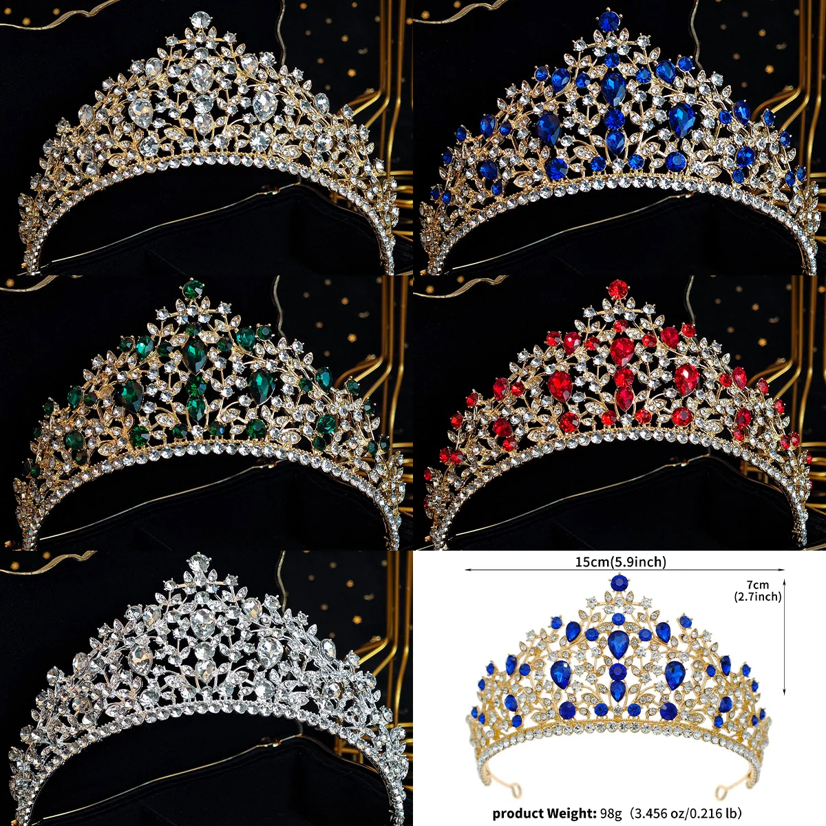 Full Diamond Crystal Princess Crown Luxury Queen's Crown Headdress Hair Accessories Birthday Party Girl Headpieces