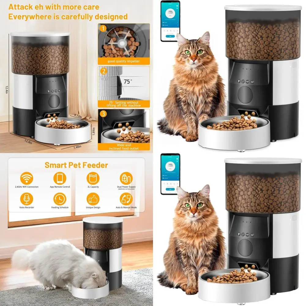 

Smart 2.4GHz WiFi Pet Feeder, 3L Capacity, Programmable Meals, Voice Recorder, App-Controlled