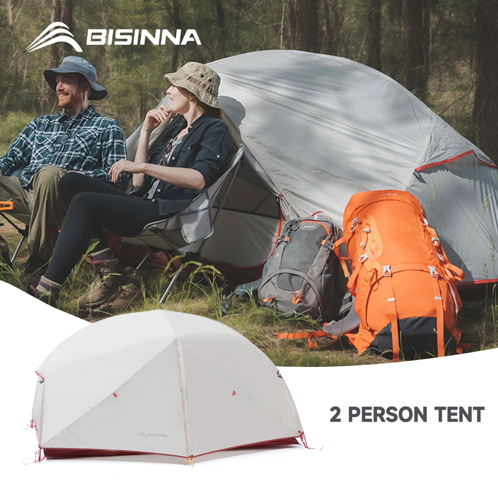BISINNA 2 Person Ultralight Camping Tent 20D Nylon Double Layer Waterproof Backpacking Tent Hiking Travel Shelter Tent With Mat