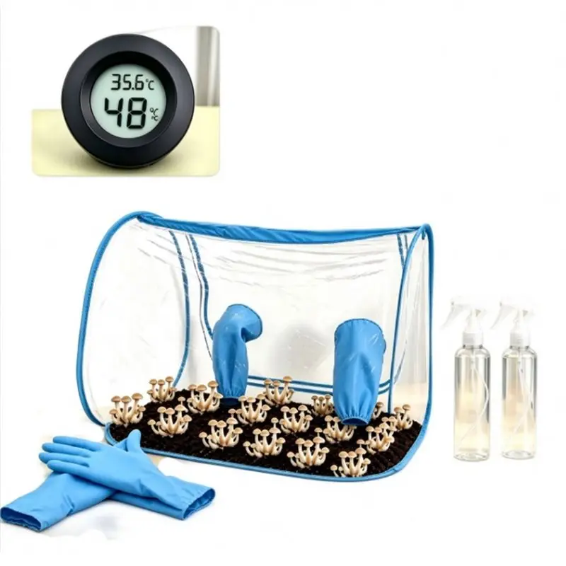 ABLG Bouncing Mushroom Cultivation Tent Mushroom Grow Still Air Box Portable Foldable Static Air Box With Gloves And Bottle