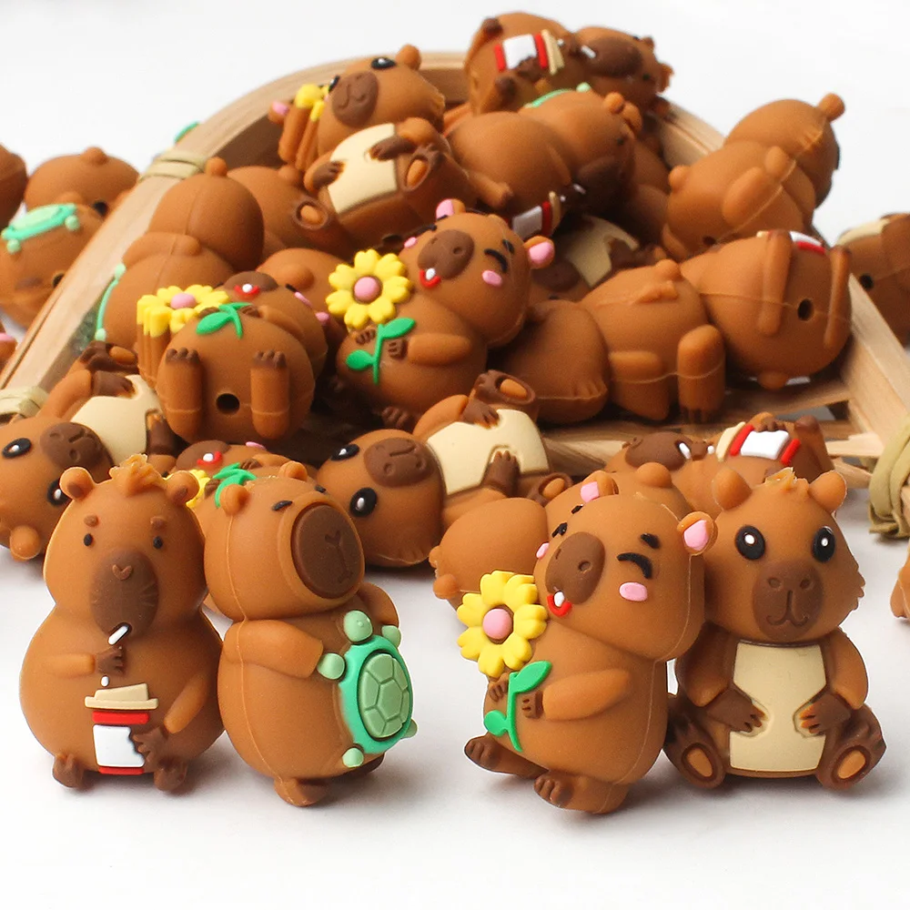 5/10/20pcs 3D Groundhog Silicone Beads Stereoscopic Animal Focal Beads For DIY Jewelry Keychains Lanyards Crafts Making Supplies