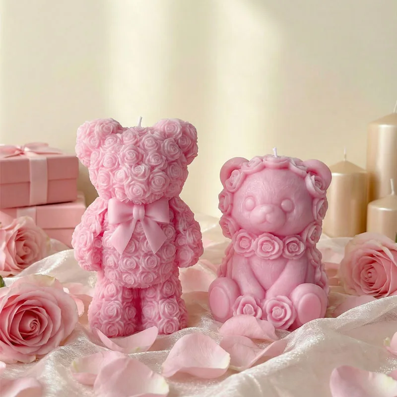 DIY Rose Stehende Bär Kerze Silikon Form Valentinstag Bär Kerze Harz Formen Für Die Herstellung Von Kerzen Seife Gips Casting Form