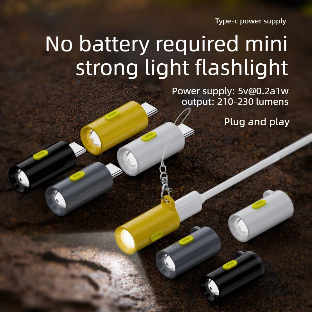 230 High Lumens Type-C Mini Flashlight Portable Plug and Play USB C Emergency Lamp with Lanyard Keychain Flashlights