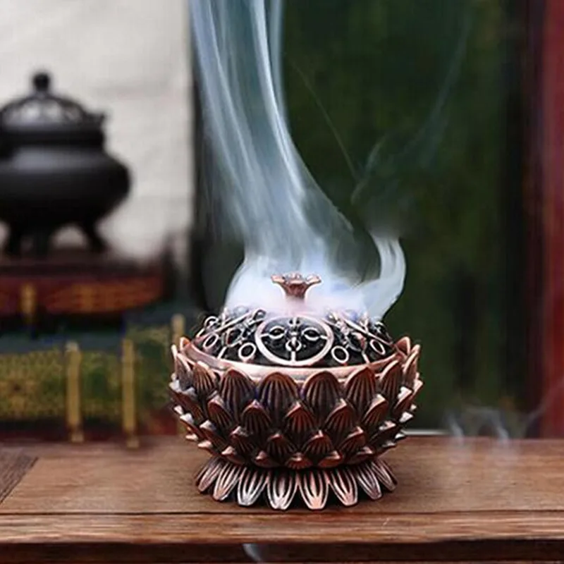 1 Piece Creative Flat Top Incense Burner Lotus Table Alloy Aroma Stove Line Incense Coil IncenseTower Incense Furnace Home Decor