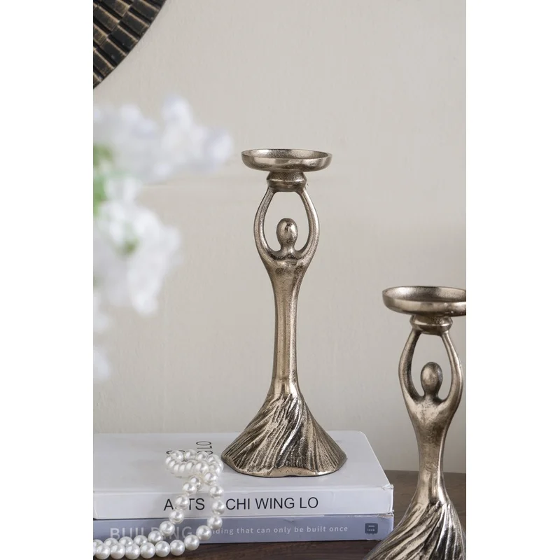 

Gold Aluminum Pillar Holder with Abstract Lady Design