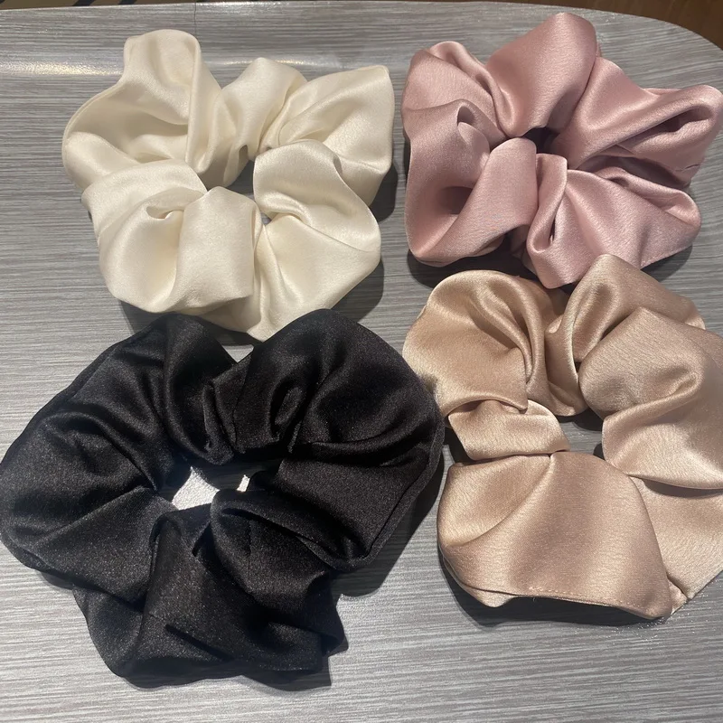 Scrunchies de seda de Color sólido de Corea para mujeres, bandas para el cabello de satén negro, scrunchies para el cabello mujer gomas pelo de niñas, diademas rosas, accesorios pelo