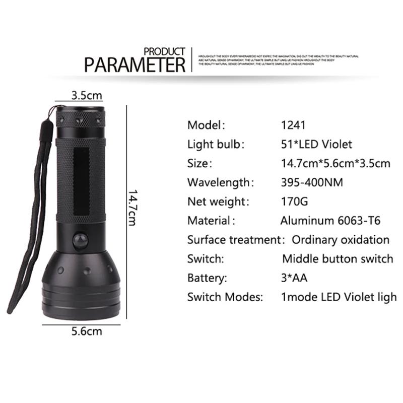51 LED UV latarka czarne światło, 9 12 21 395 nM latarka UV detektor światła czarnego dla moczu psa, plamy zwierząt domowych i pluskwa z50