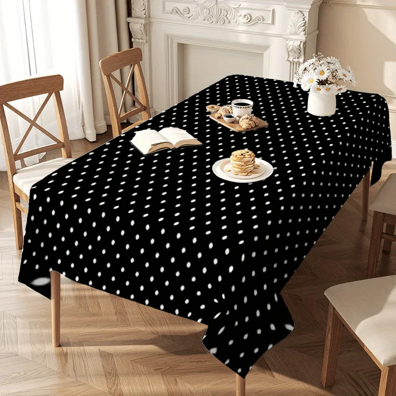 Classic black and white polka dot pattern tablecloth. Irregular polka dots in black and white, simple style tablecloth.