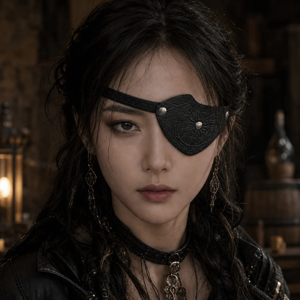 Gothic Adjustable Pirate Eye Patch Vintage Embossed Single Blindfold Soft Brass Rivets Eye Mask Medieval Costume