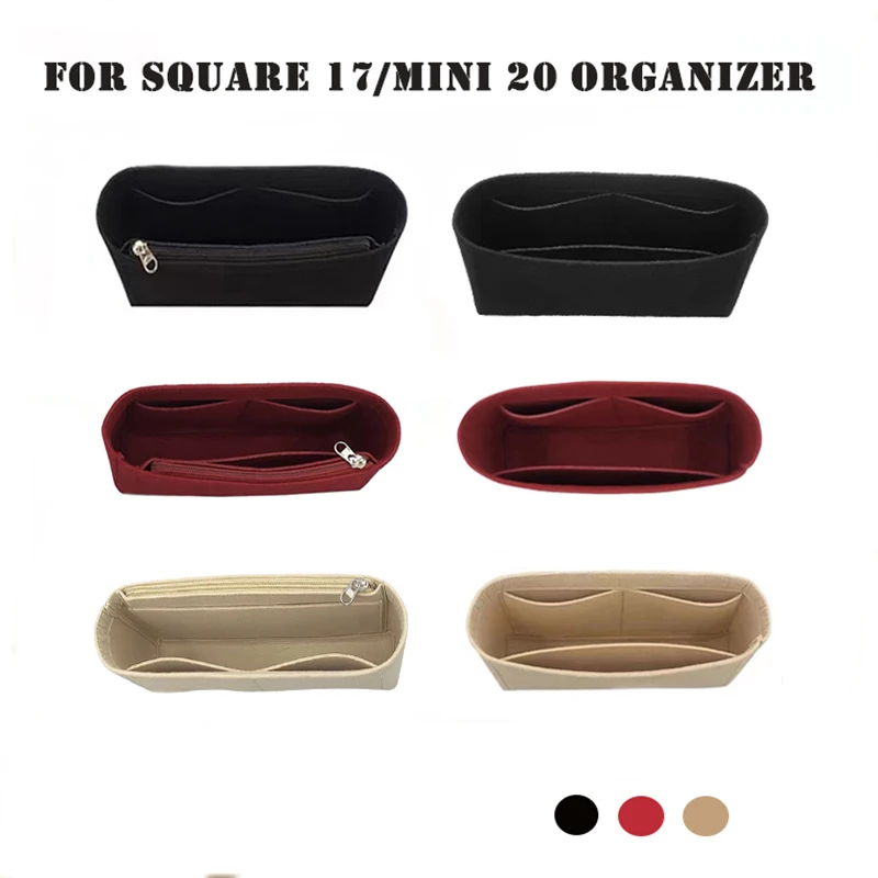 For  Square 17 mini20  Insert Organizer Felt Insert Women Makeup Bag liner Travel Organizer Portable Cosmetic Bag Shaper