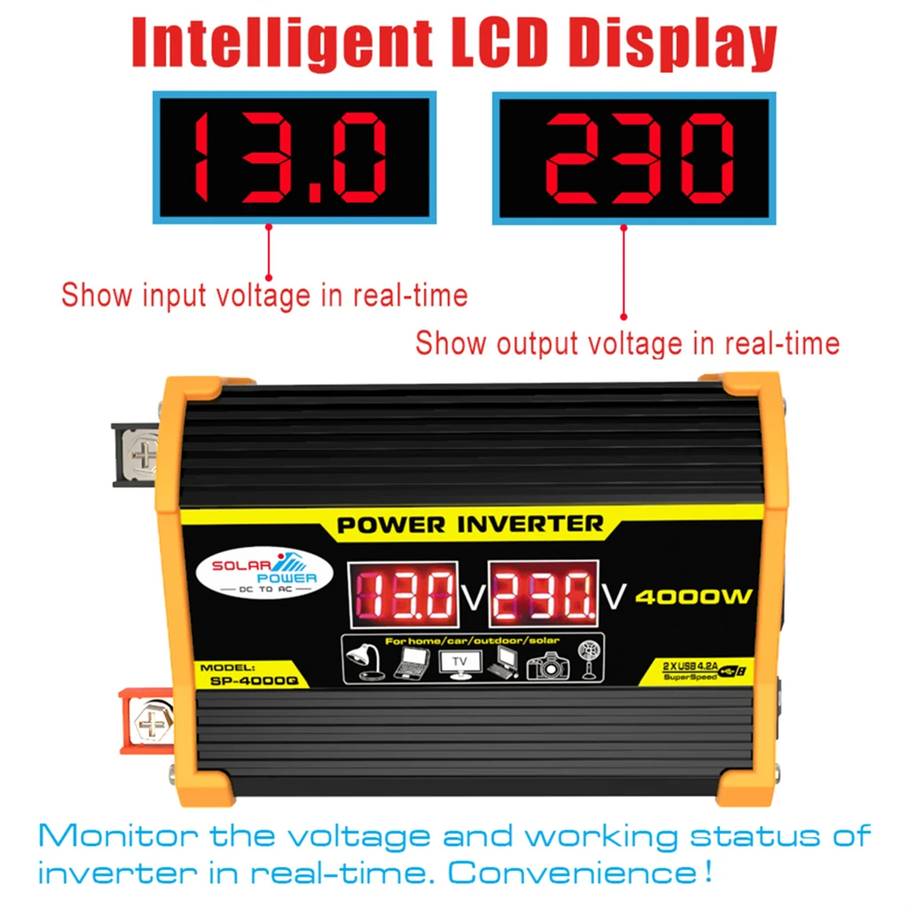 محولات طاقة السيارة العاكس المحمولة DC12Volt إلى AC110/220 فولت محول 4000 واط تعديل SineWave العاكس USB محولات السيارات