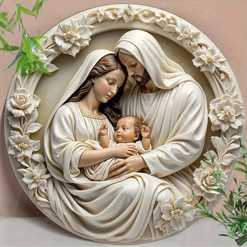 1pc Classic Wooden Nativity Scene Ornament: The Holy Family of Mary, Jesus, and Joseph - 7.87in/20cm, Wall Hanging