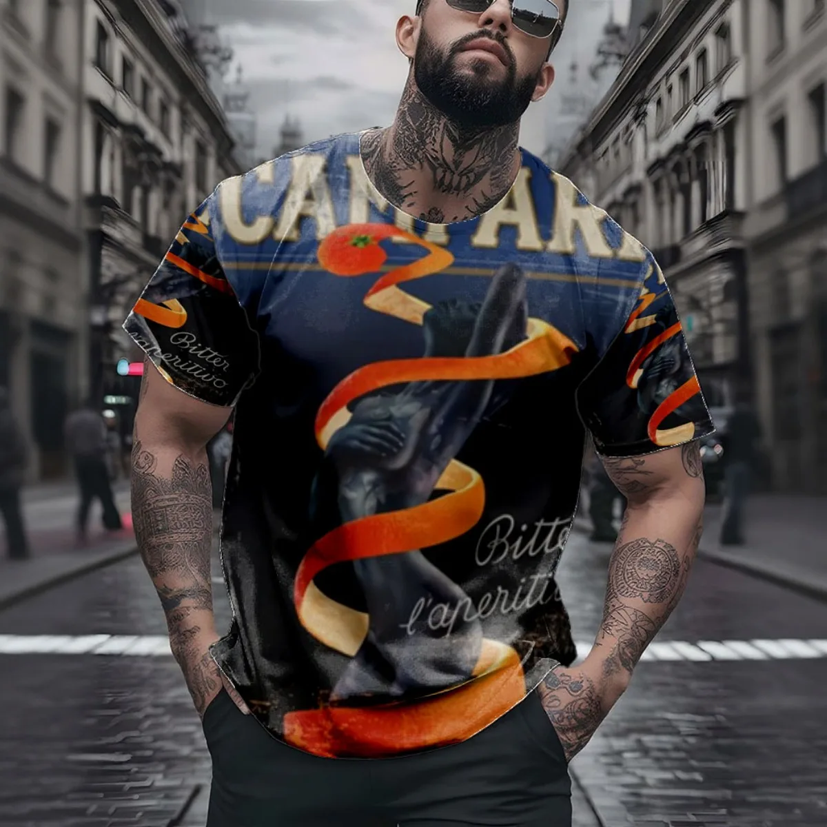 

Campari Vintage Orange Peel Distressed 2025 New Arrival Fashion Men's Short Sve All-Over Print T-Shirt Unique All-Over Print