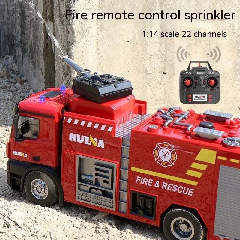 In Stock 1: 14 Huina Remote-Controlled Truck 22-Channel Simulation Sprinkler Fire Truck Rc Electric Vehicle Kids Fire Toy Gift