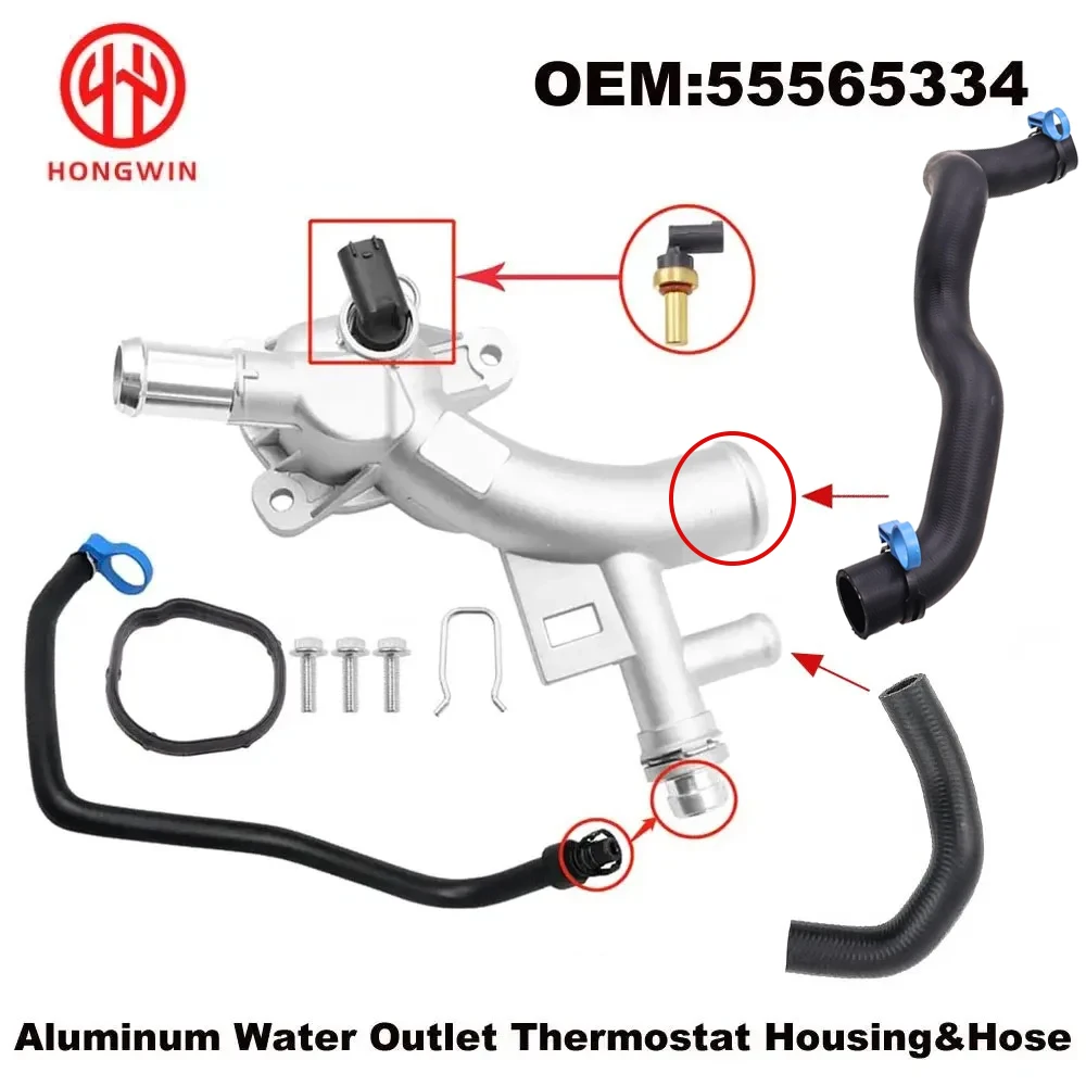 Aluminum Coolant Thermostat Housing Water Outlet & Inlet Hose For Chevrolet Cruze Sonic Trax Buick Encore 1.4L 25193922 55565334