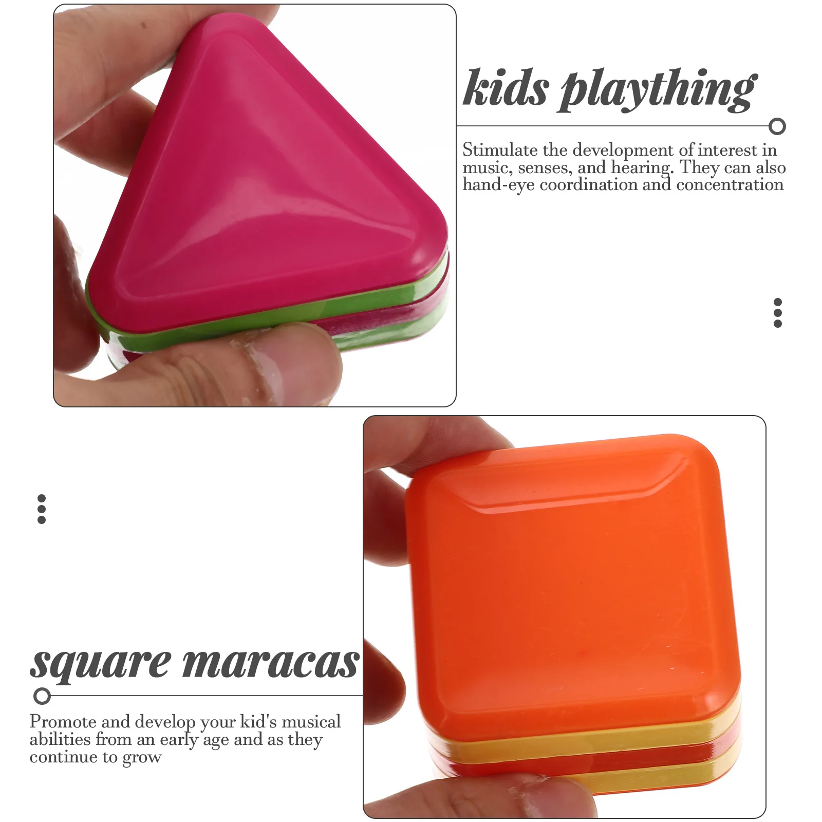 Set di agitatori per strumenti a percussione da 3 pezzi per bambini, per lo sviluppo della coordinazione musicale occhio-mano, Maracas quadrate, agitatori rotondi per bambini