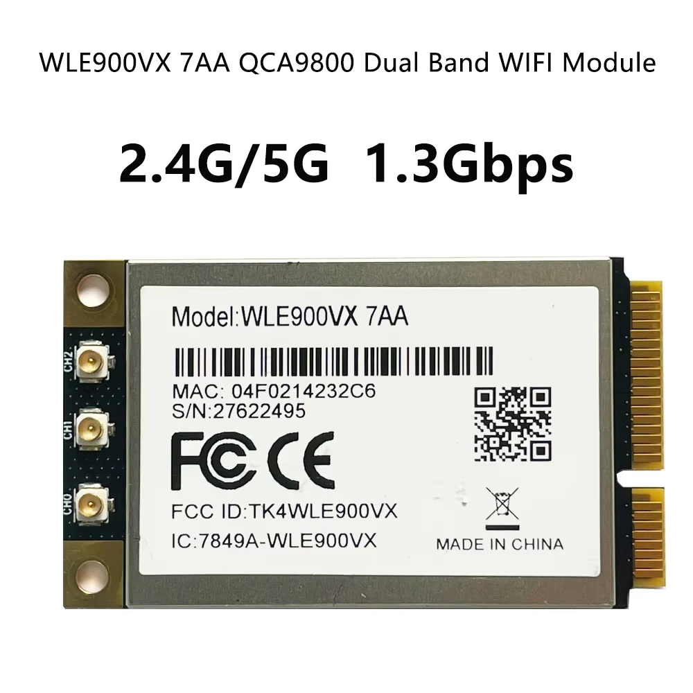 New WLE900VX Dual-band WIFI Module 2.4GHz 5GHz 3x3 MIMO 1300Mbps 802.11ac MINI PCIE WI-FI Card QCA9980 Chip OpenWrt