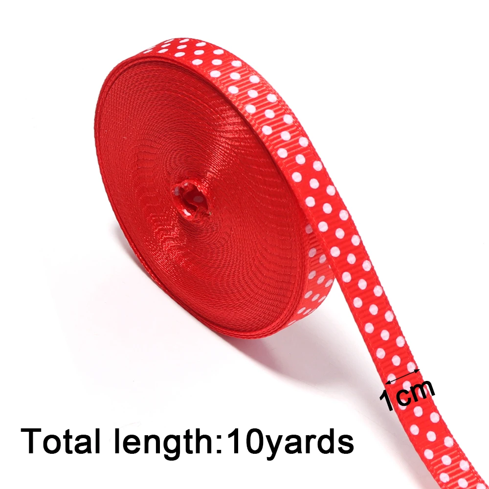 10Yards 10mm Druck Polka Dots Polyester Satin Band Hochzeitsfeier Dekoration Geschenkverpackung Haarbögen DIY Weihnachtszubehör – Detail 1