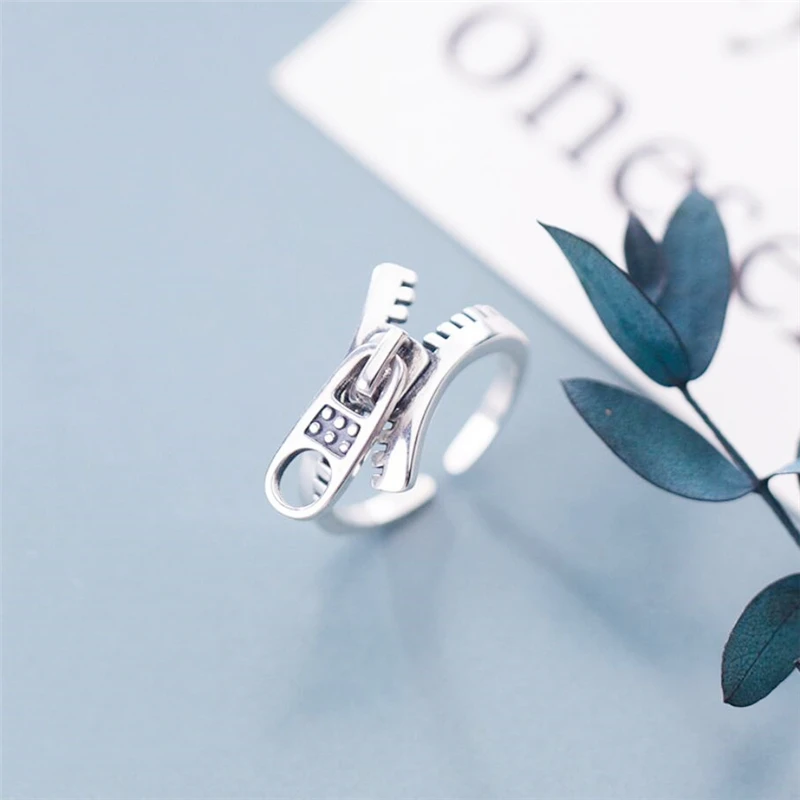 Sole Memory Mini Cute Geometric Zipper Retro 925 Sterling Silver Female Resizable Opening Ring For Women RI599